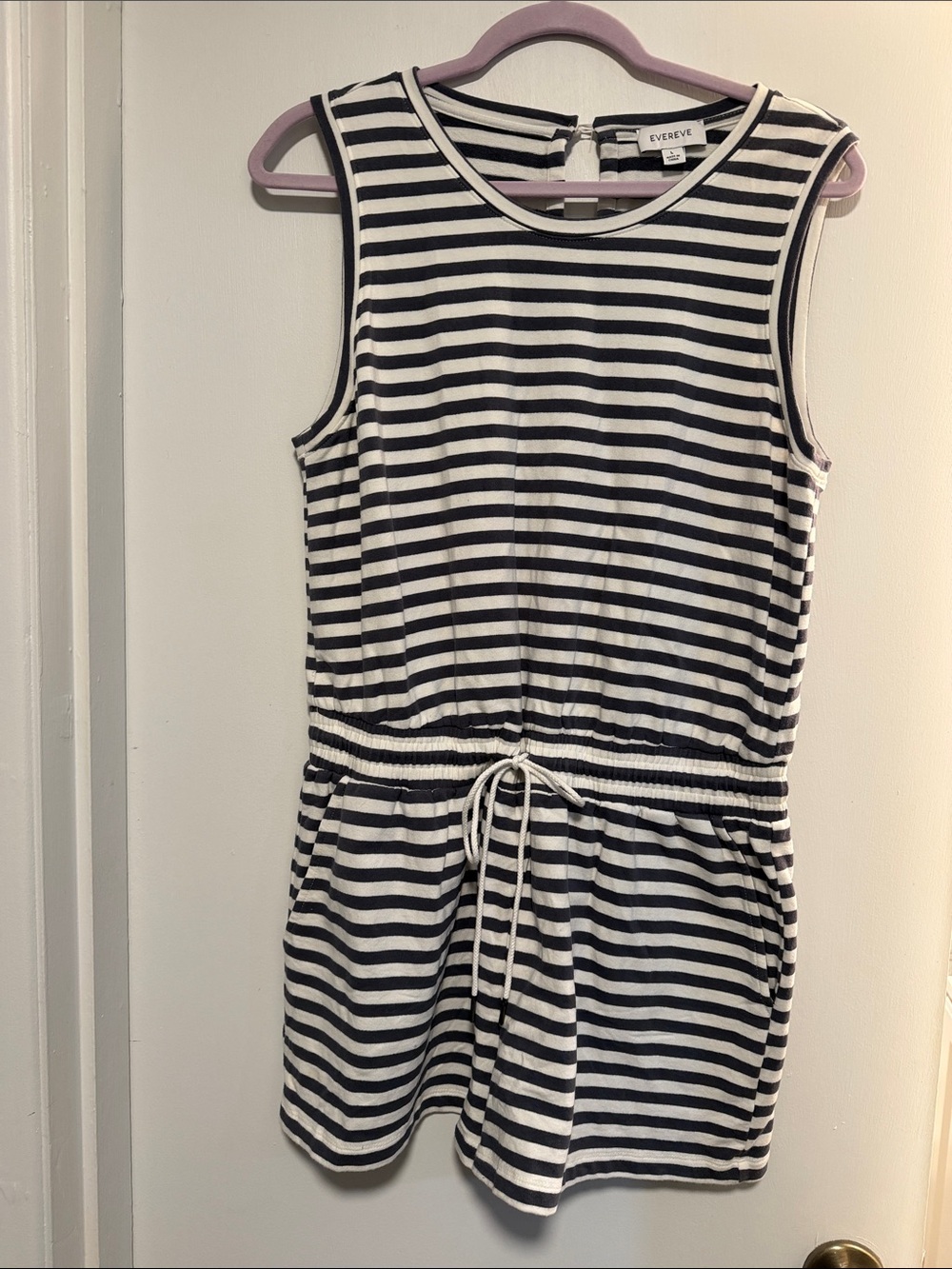 Evereve Black & White Striped Sleeveless Drawstring Romper
